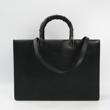 G*G Black Leather Bamboo Tote (SHA-36291)