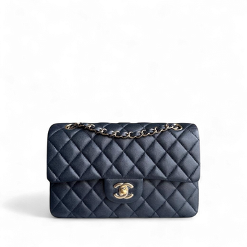 Chanel Classic Flap Small - Caviar Quilted Grained Calfskin Dark Midnight Blue Gold Hardware Series 26