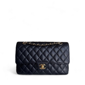 Chanel Classic Flap Medium - Caviar 25CM Quilted Grained Calfskin Black Gold Hardware Series 23