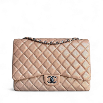 Chanel Classic Flap Maxi - Caviar Quilted Grained Calfskin Metallic Bronze Gold Hardware Series 14