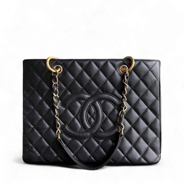 Chanel GST Grand Shopping Tote - Caviar Quilted Grained Calfskin Black Gold Hardware Series 13
