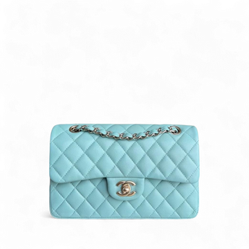 Chanel Classic Flap Small - Caviar 23CM Quilted Grained Calfskin Light Blue Gold Hardware Series 29