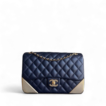 Chanel Classic Flap Seasonal - Rock The Corner Quilted Calfskin Dark Blue Gold Hardware Series 23