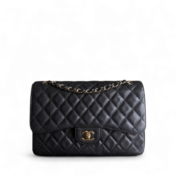 Chanel Classic Flap Jumbo - Caviar 30CM Double Flap Quilted Grained Calfskin Black Gold Hardware Series 15