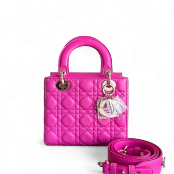 Dior Lady Small Flap - Cannage Lambskin Hot Pink Gold Hardware