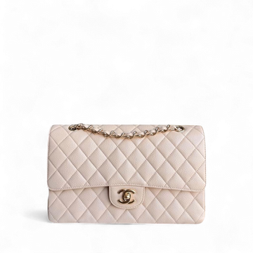 Chanel Classic Flap Medium - Caviar 25CM Quilted Grained Calfskin Beige Gold Hardware Series 13