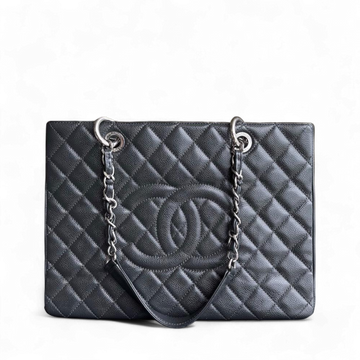 Chanel GST Grand Shopping Tote - Caviar Quilted Grained Calfskin Grey Gray Silver Hardware Series 18