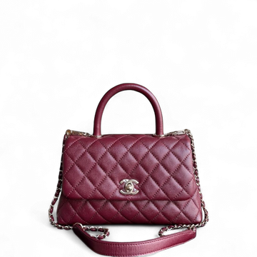 Chanel Coco Handle Small - Caviar Quilted Grained Calfskin Dark Red Burgundy Gold Hardware Series 30