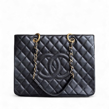 Chanel GST Grand Shopping Tote - Caviar Quilted Grained Calfskin Black Gold Hardware Series 13