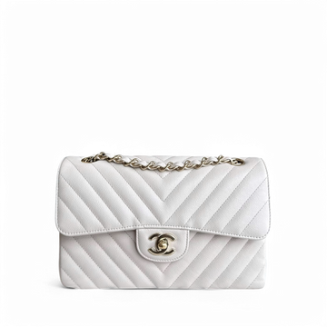Chanel Classic Flap Small - Caviar 23CM Chevron Cream White Gold Hardware Series 26