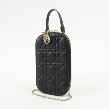 Christian Dior Lady Dior Call'in Dior Cannage Lamb Skin Phone Holder Used