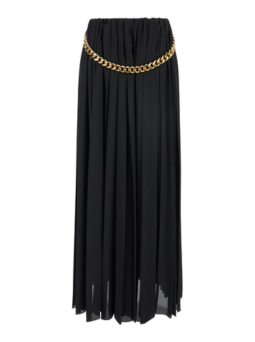 Balenciaga Women Black Long Pleaded Skirt With Belt In Tech Fabric Woman