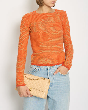 Chanel 14K Carrot Orange Cashmere Jacquard Jumper with CC Detail Size FR 34 (UK 6) RRP ¬£1960