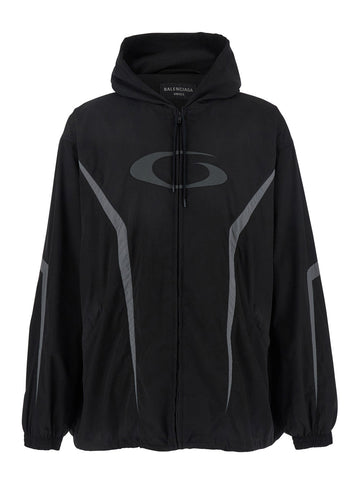 Balenciaga Men 'Loop Sports Icon' Black Jacket With Front Motif In Tech Fabric Man