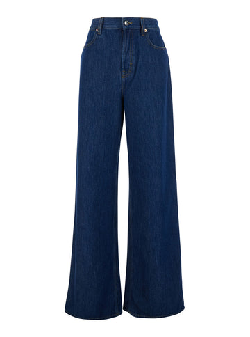 Gucci Women Blue Jeans With Logo Patch On The Rear And Wide Leg In Denim Woman