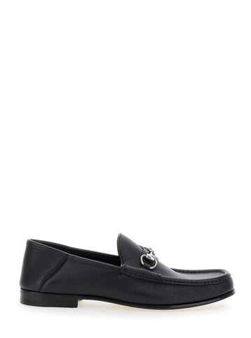 Gucci Men Black Loafers With Horsebit Detail On The Front In Hammered Leather Man
