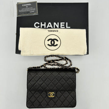 Chanel Black Lambskin Pushlock Small Half Flap Shoulder Bag 1996-1997