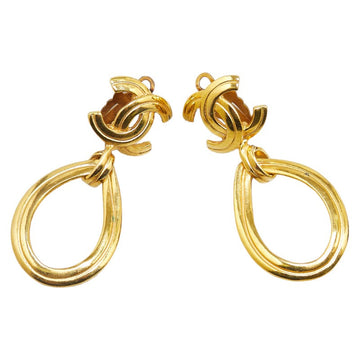 Chanel Coco Mark Swing Teardrop Motif Clip-on Earrings Gold Plated