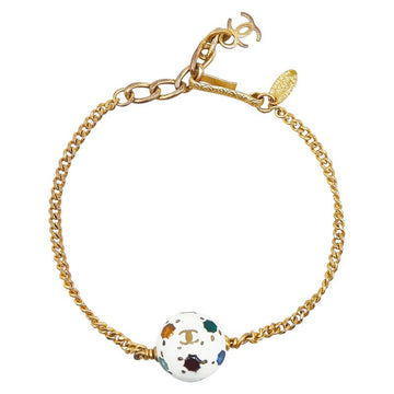 Chanel Coco Mark Soccer Ball Motif Bracelet Gold White