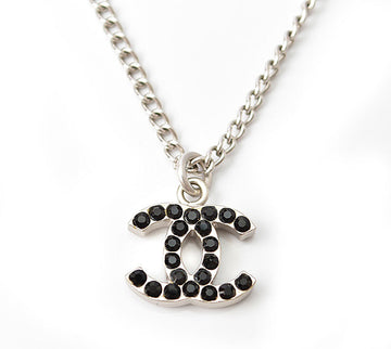 Chanel Necklace/Pendant, Metal, Rhinestone, Black/Silver, New