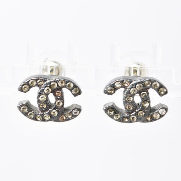 Chanel Earrings CC Gunmetal Rhinestone