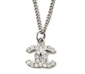 Chanel Necklace/Pendant Coco Mark CC Rhinestone Silver/White