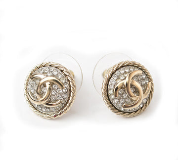 Chanel Circle Motif Logo CC Gold Rhinestone Earrings