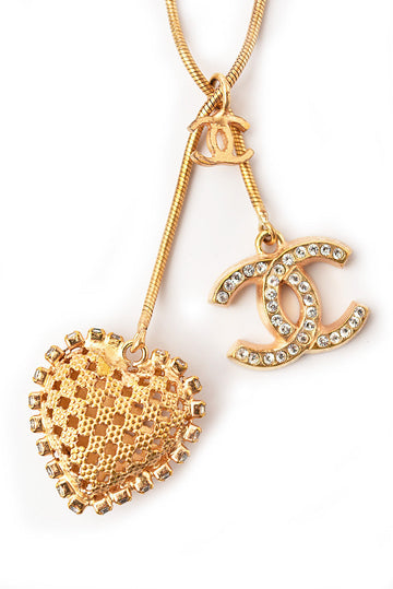 Chanel Necklace/Pendant Long CC Heart Rhinestone Gold