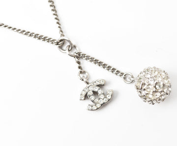 Chanel 2way Necklace/Pendant with Rhinestones and Silver CC Ball