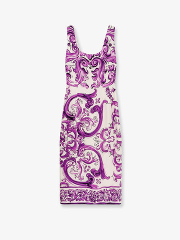 Dolce & Gabbana Women Silk Midi Pencil Dress With Maiolica Print