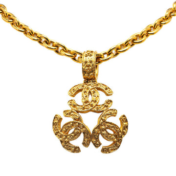 Chanel Vintage Triple Coco Mark Gold Plated Necklace