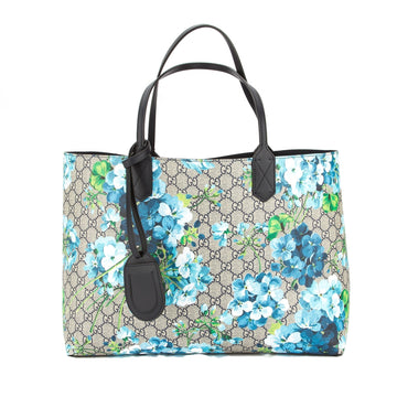 G*G Blue Leather Reversible CS Blooms Medium Tote (New with Tags)