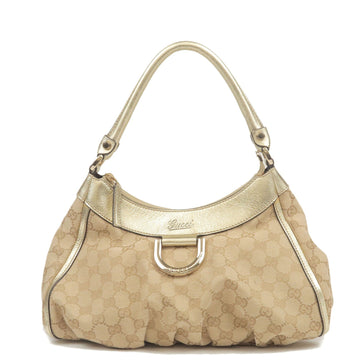 GUCCI Abbey Line CS Canvas Leather Shoulder Bag Beige Gold 190525
