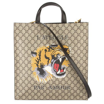 G*G Brown Leather Soft CS Supreme Canvas Tiger Print Tote (New with Tags)