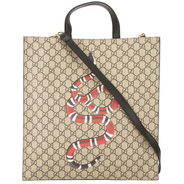 G*G Brown Leather Soft CS Supreme Canvas Snake Print Tote (New with Tags)