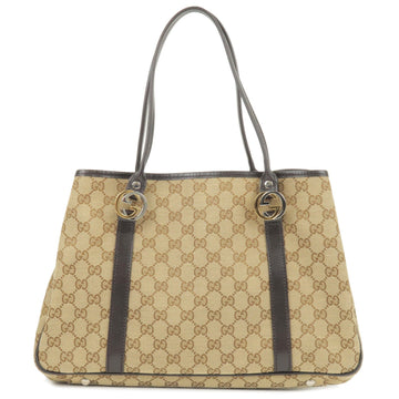 GUCCI CS Twins CS Canvas Leather Tote Bag Beige Brown 232957