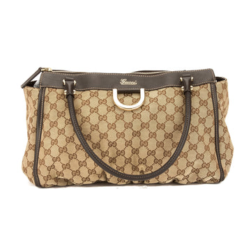 G*G Brown Leather CS Monogram Canvas D-Ring Tote Bag (Pre Owned)