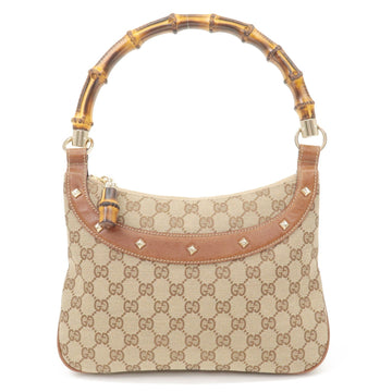 GUCCI Bamboo CS Canvas Leather Shoulder Bag Hand Bag Beige 137378