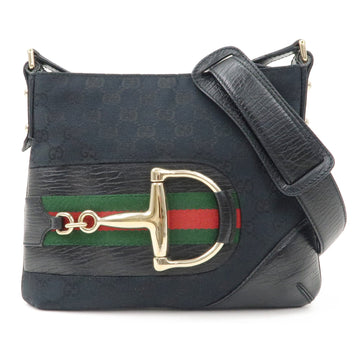 GUCCI Horsebit Sherry CS Canvas Leather Shoulder Bag Black 141506