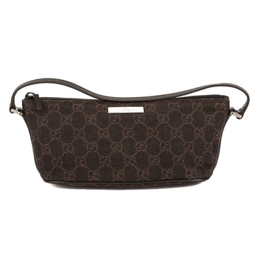 G*G Dark Brown Leather CS Monogram Canvas Pochette Cosmetic Tote Bag (Pre Owned)
