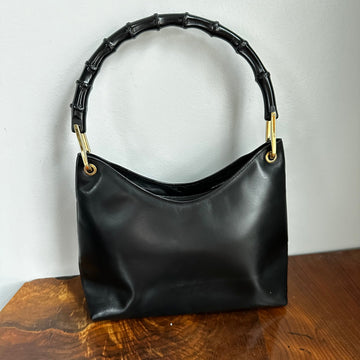 The Grackle - VS Gucci Bamboo Shoulder Bag in Black Leather