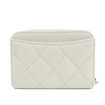 CHANEL Matelasse Caviar Skin Round Zipper Coin Case Ivory AP0216 Used