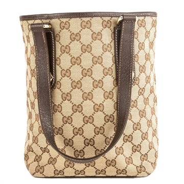 G*G Brown Leather CS Canvas Charmy Tote Bag (Pre Owned)