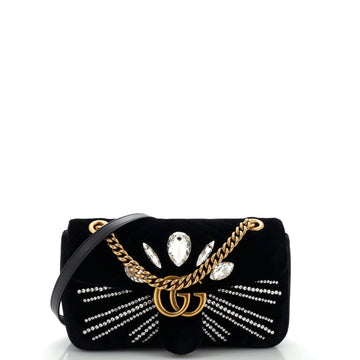 GUCCI GG Marmont Flap Bag Crystal Embellished Matelasse Velvet Medium