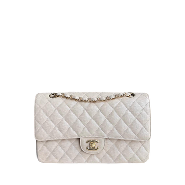 Chanel Classic Flap Medium - Caviar 25CM Quilted Grained Calfskin Beige Gold Hardware Series 16