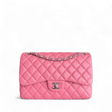 Chanel Classic Flap Jumbo - Double Flap 30CM Quilted Lambskin Sakura Pink Silver Hardware Series 18