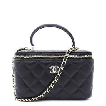 Chanel Lambskin Quilted Small Top Handle Vanity Case With Chain Black