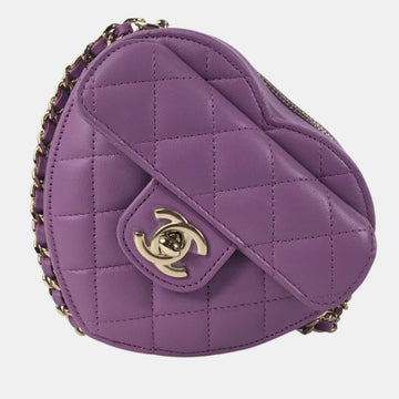 Purple Leather XS CC In Love Heart Shoulder Bags