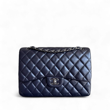 Chanel Classic Flap Jumbo - Double Flap 30CM Quilted Lambskin Dark Blue Silver Hardware Series 23
