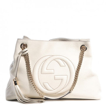 Gucci Soho Ivoire White Ivory Gold Double Chain Soft Hobo Leather Shoulder Bag Italy  New